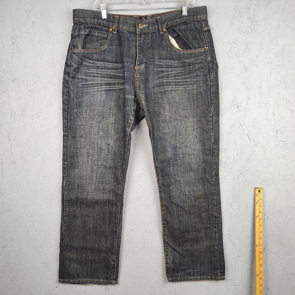 Gioberti Jeans Mens 38x30 Blue Denim Straight Leg Dark Wash Grunge Whiskered